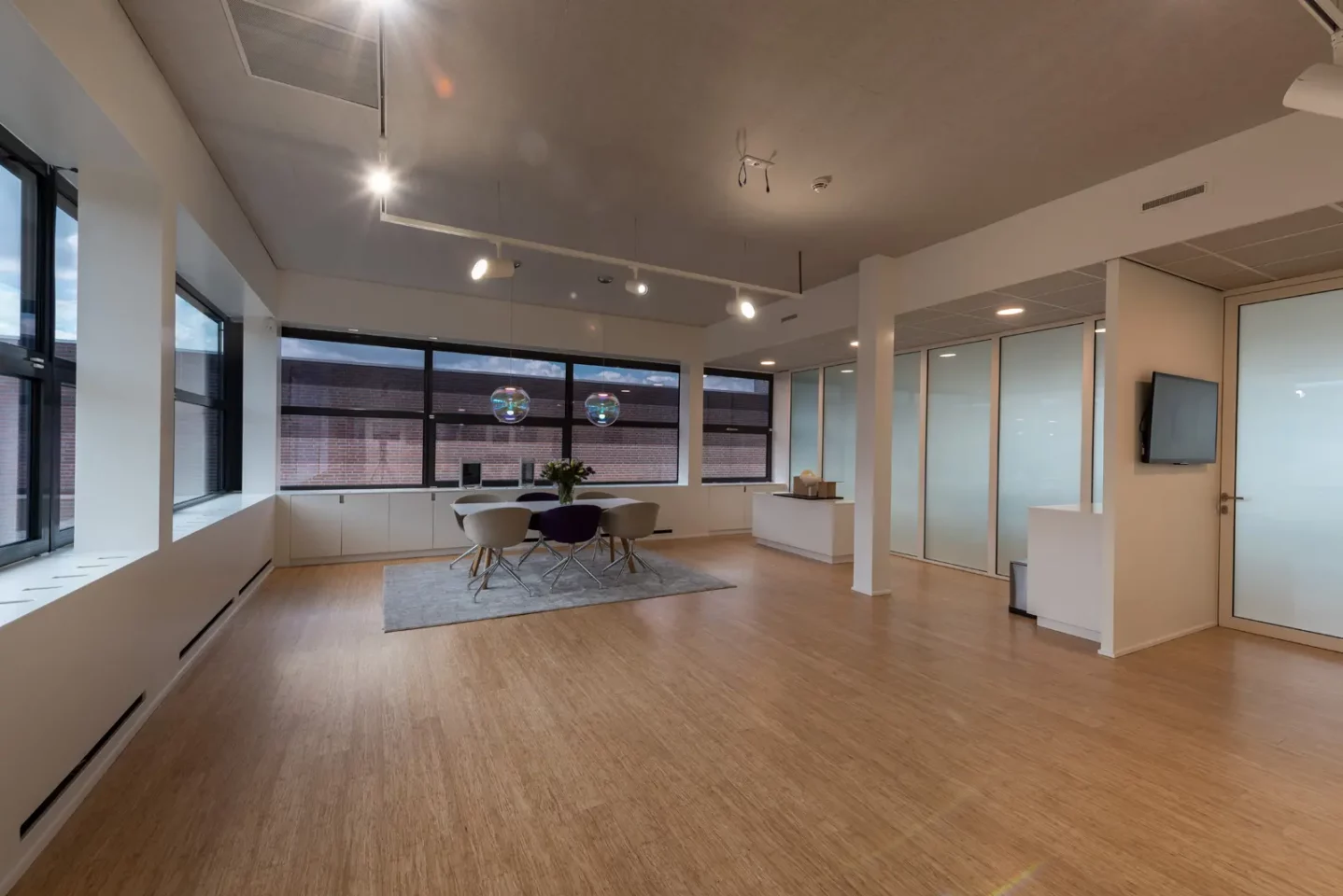 Eyrise headquarters room with solar shading and privacy glazing on